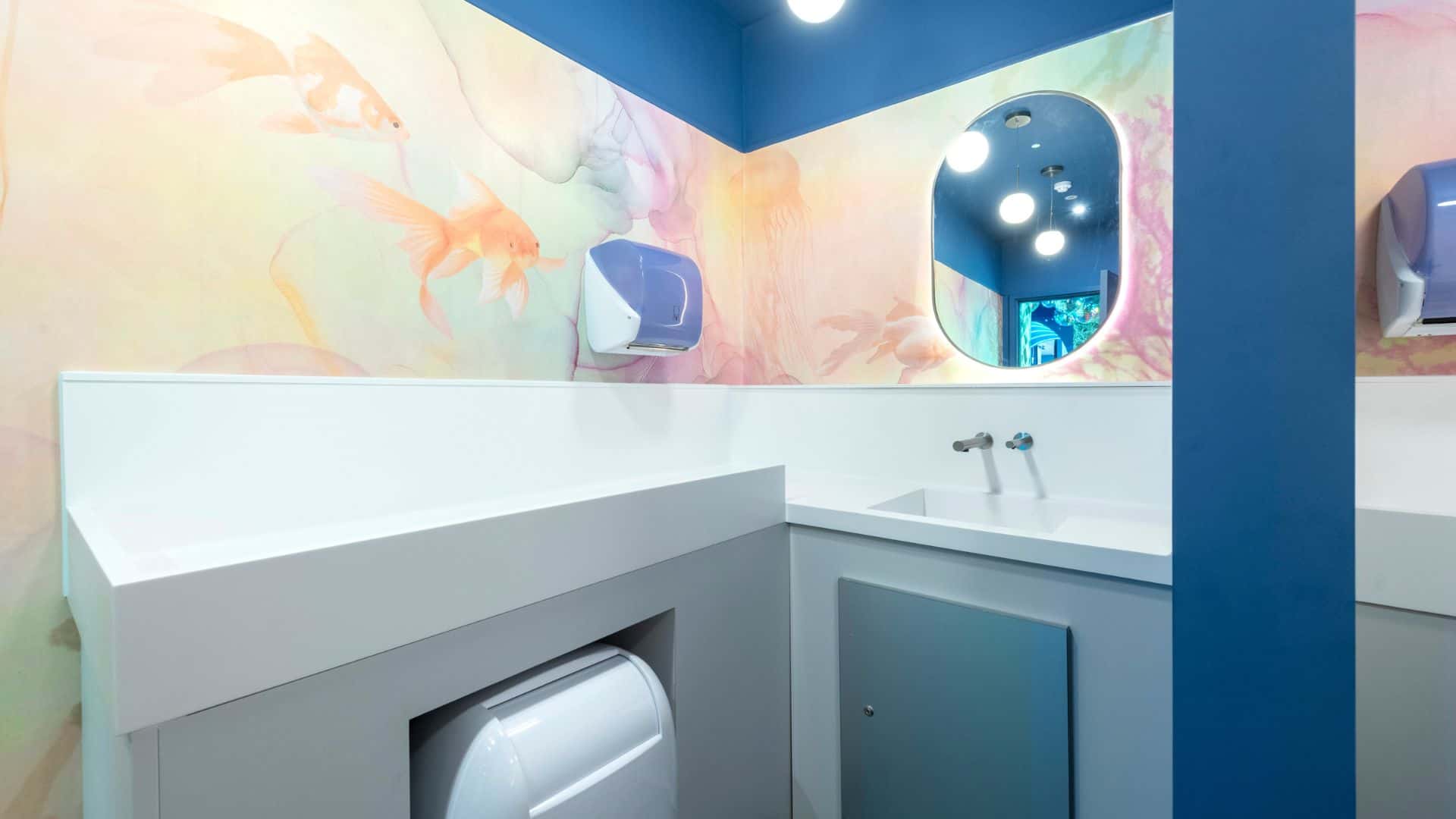 Solid Surface Vanity with Integrated Baby Change