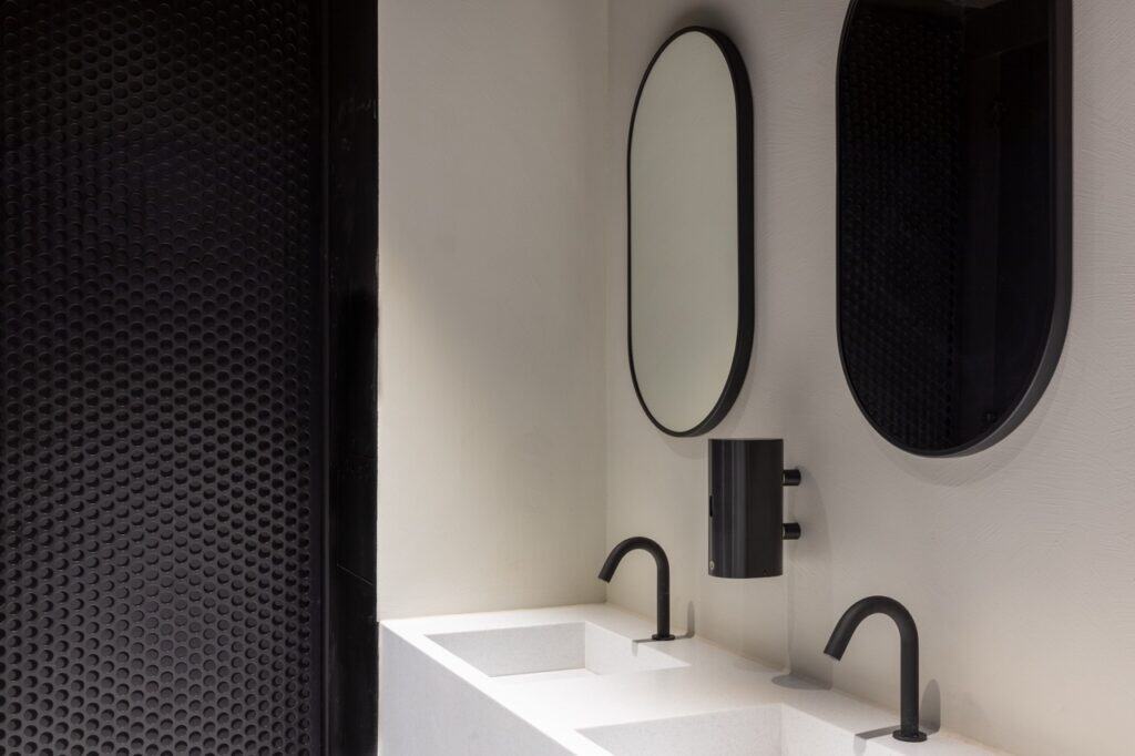 solid surface vanities with black taps