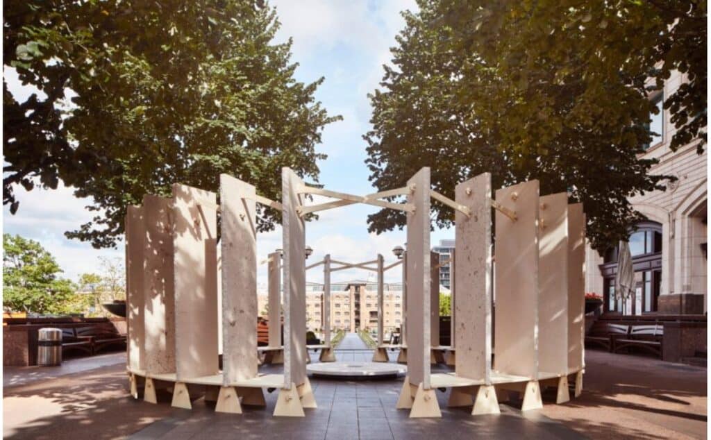 wooden stone henge installation during london design festival 2022